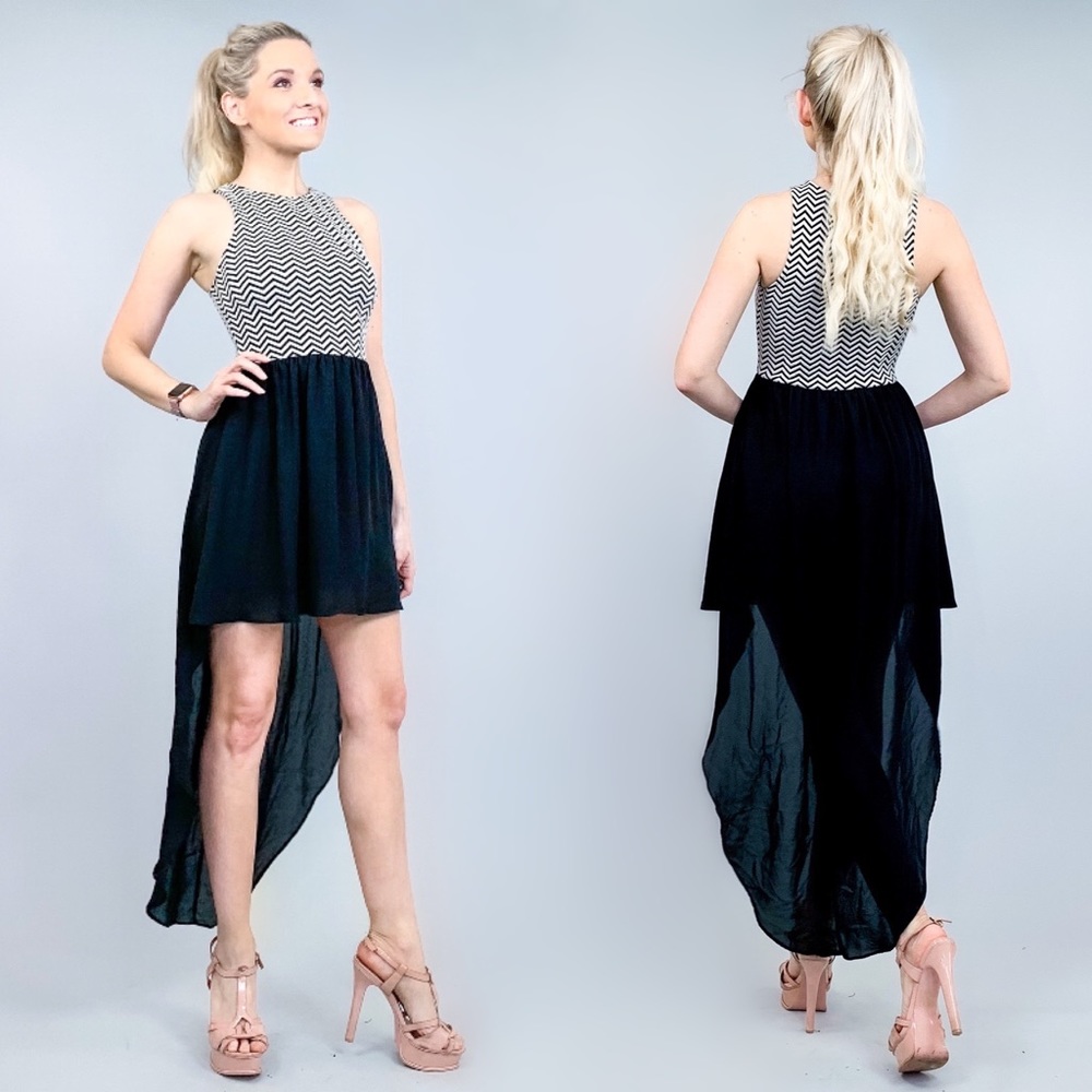 Classy Black and White High Low Dress
